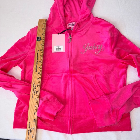 Juicy Couture Pink Party Velour Tracksuit Set Rhinestone Logo Hoodie Pant Medium - Picture 6 of 10